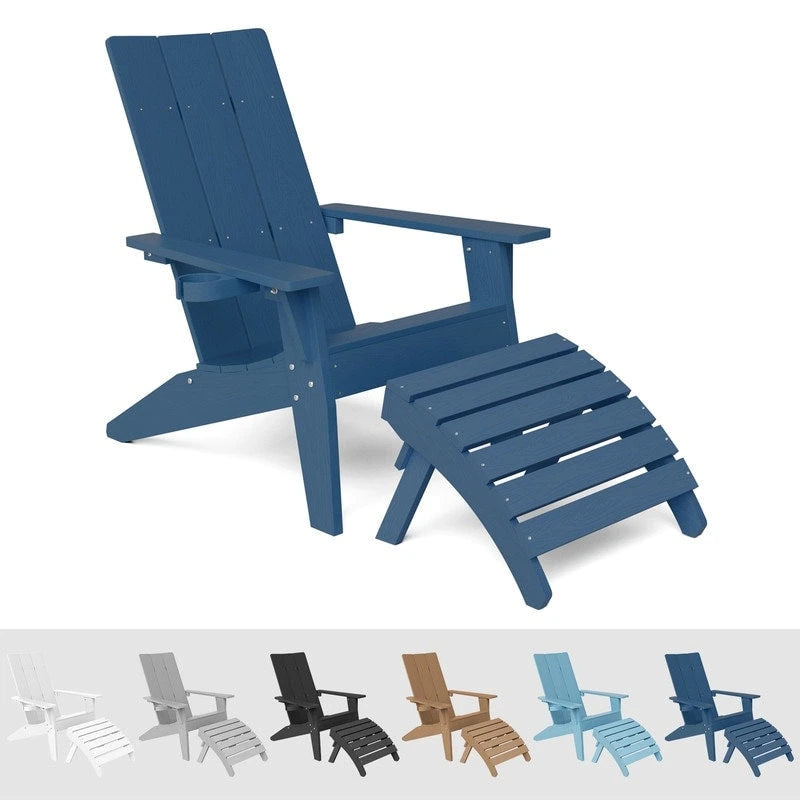 WINSOON 2-Piece All Weather HIPS Outdoor Adirondack Chair with Cup-Holder and Ottoman
