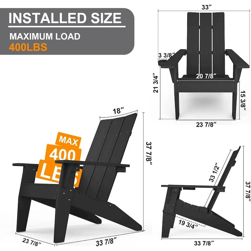 WINSOON 2-Piece All Weather HIPS Outdoor Adirondack Chair with Cup-Holder and Ottoman