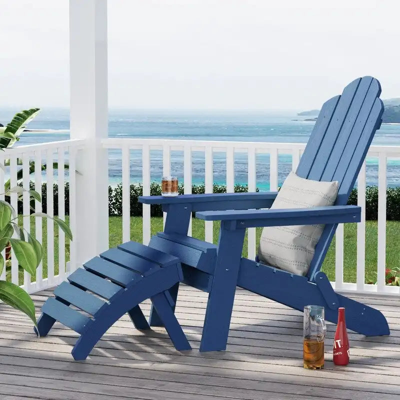 WINSOON 2-Piece All Weather HIPS Outdoor Adirondack Chair with Cup-Holder and Ottoman