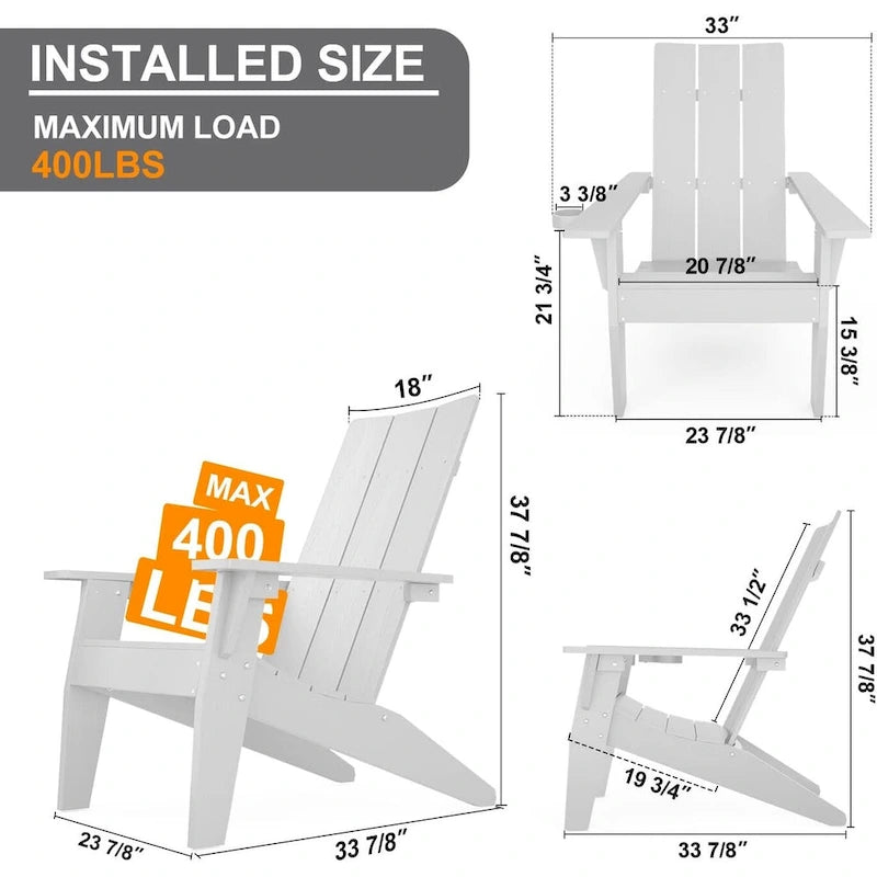 WINSOON 2-Piece All Weather HIPS Outdoor Adirondack Chair with Cup-Holder and Ottoman