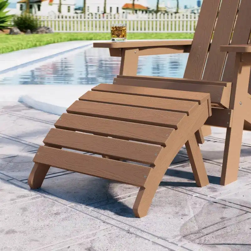 WINSOON 2-Piece All Weather HIPS Outdoor Adirondack Chair with Cup-Holder and Ottoman