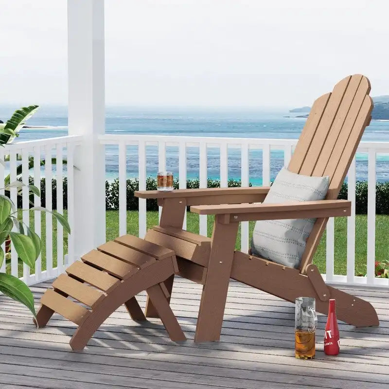 WINSOON 2-Piece All Weather HIPS Outdoor Adirondack Chair with Cup-Holder and Ottoman