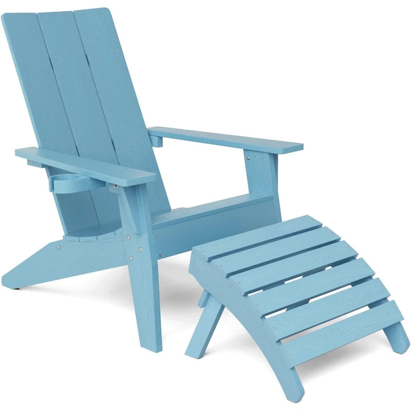 WINSOON 2-Piece All Weather HIPS Outdoor Adirondack Chair with Cup-Holder and Ottoman