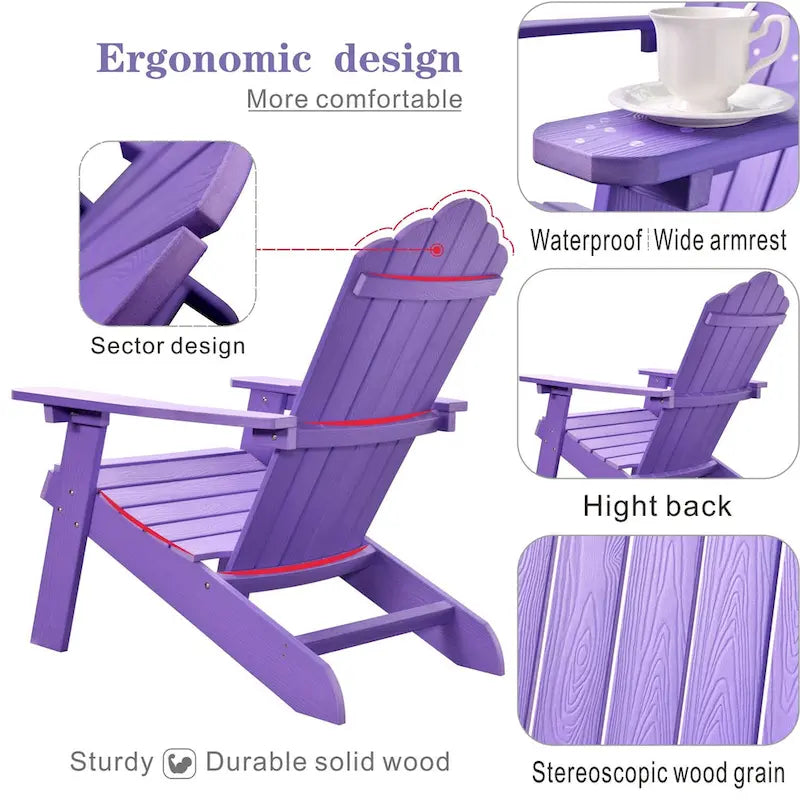 OVIOS Plastic Wood Adirondack Outdoor Patio Chair Set of 2