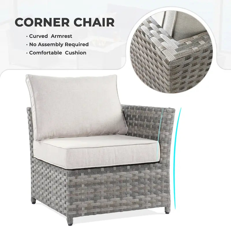 HOOOWOOO 7-piece PE Wicker Outdoor Furniture Sectional Set with Swivel Rocking Chair