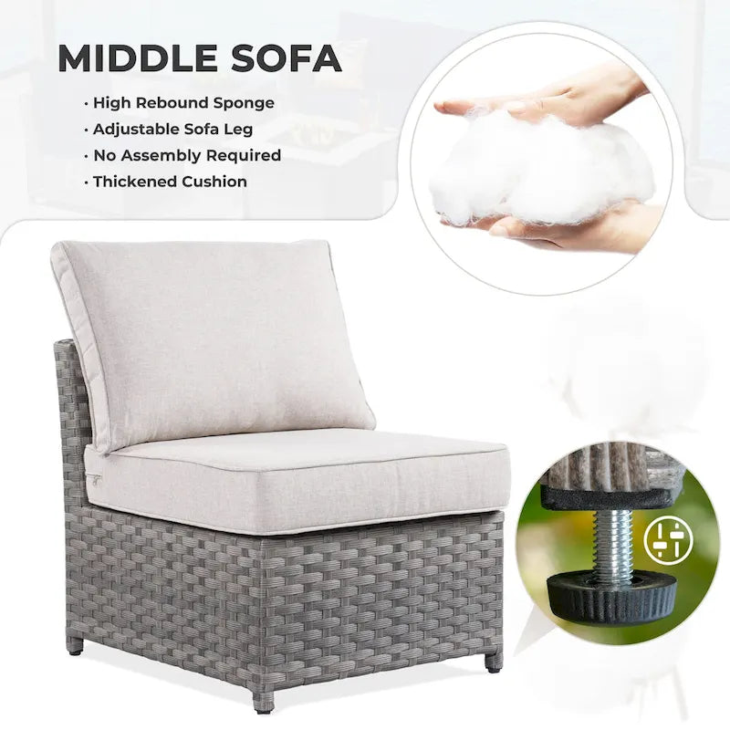 HOOOWOOO 7-piece PE Wicker Outdoor Furniture Sectional Set with Swivel Rocking Chair