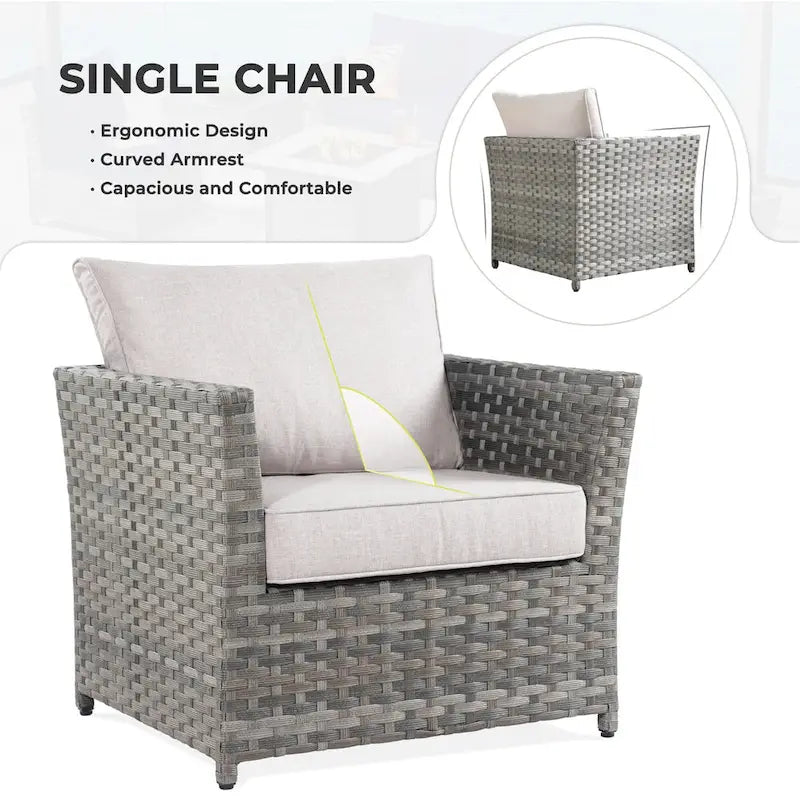 HOOOWOOO 7-piece PE Wicker Outdoor Furniture Sectional Set with Swivel Rocking Chair