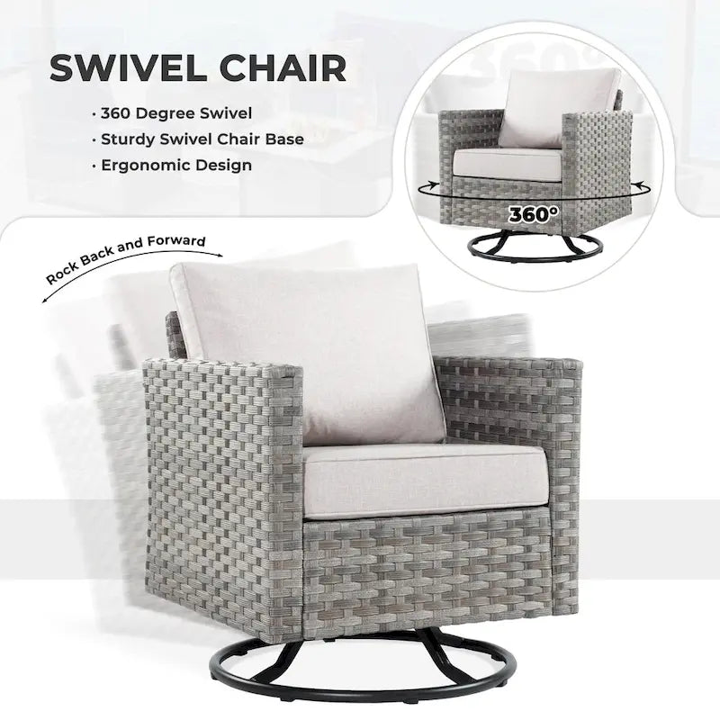 HOOOWOOO 7-piece PE Wicker Outdoor Furniture Sectional Set with Swivel Rocking Chair