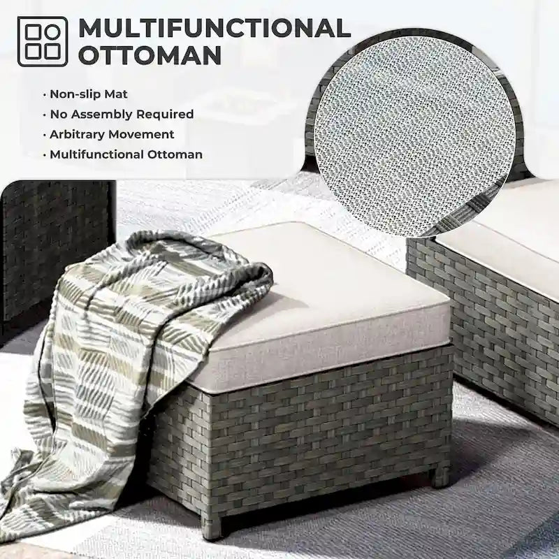 HOOOWOOO 7-piece PE Wicker Outdoor Furniture Sectional Set with Swivel Rocking Chair