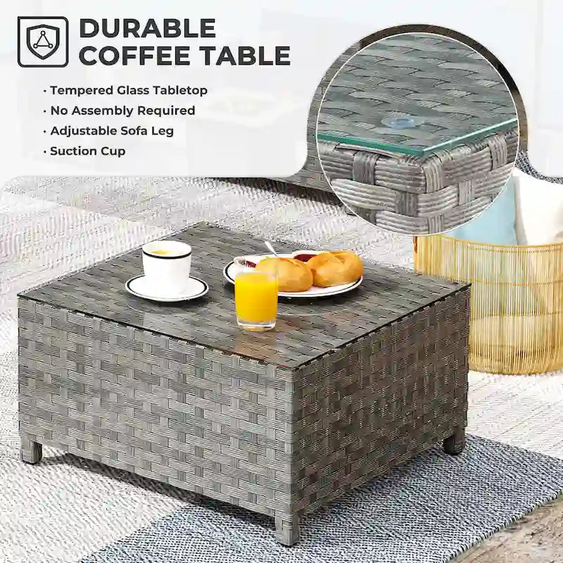 HOOOWOOO 7-piece PE Wicker Outdoor Furniture Sectional Set with Swivel Rocking Chair