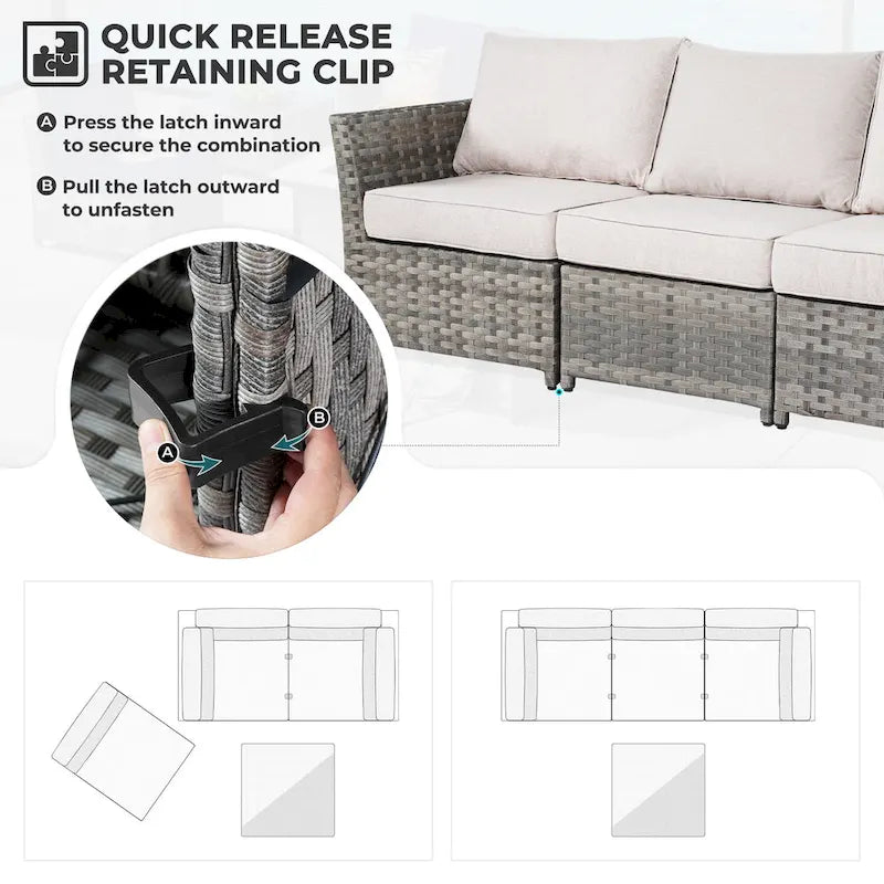 HOOOWOOO 7-piece PE Wicker Outdoor Furniture Sectional Set with Swivel Rocking Chair