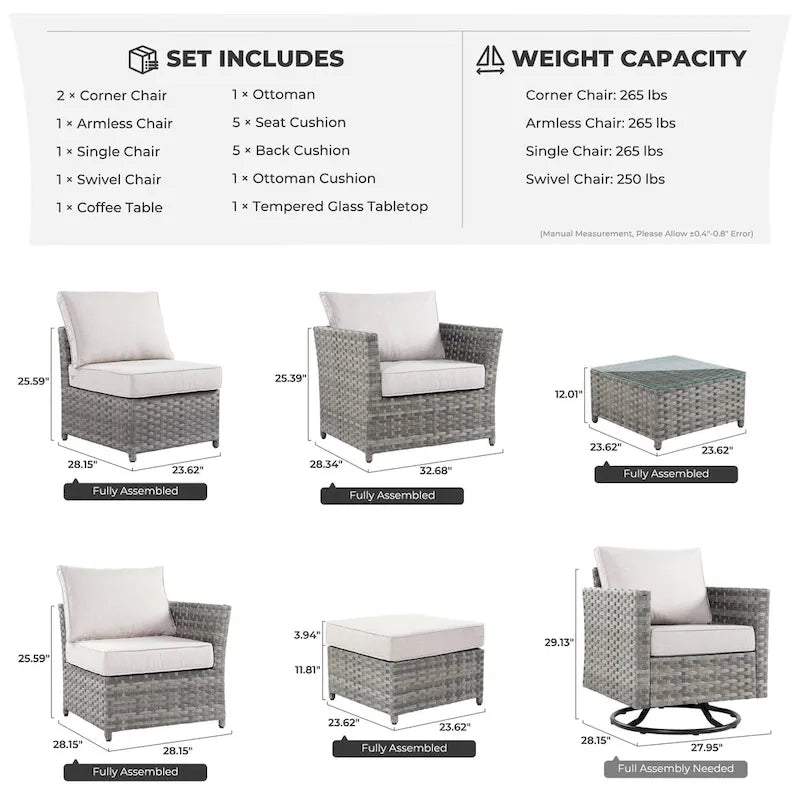 HOOOWOOO 7-piece PE Wicker Outdoor Furniture Sectional Set with Swivel Rocking Chair