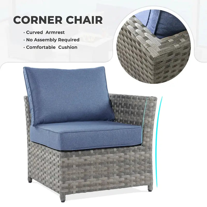 HOOOWOOO 7-piece PE Wicker Outdoor Furniture Sectional Set with Swivel Rocking Chair