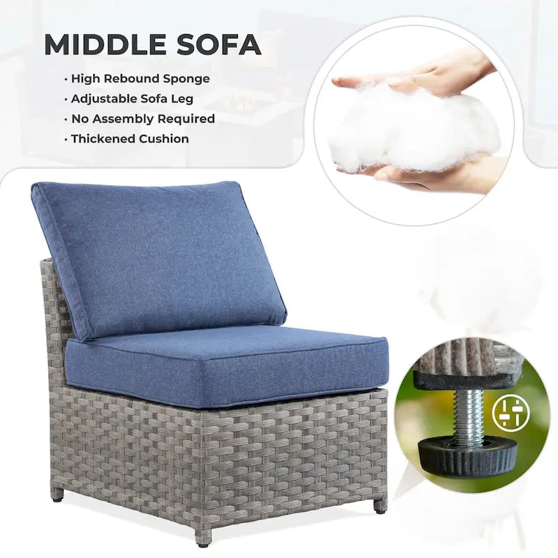 HOOOWOOO 7-piece PE Wicker Outdoor Furniture Sectional Set with Swivel Rocking Chair