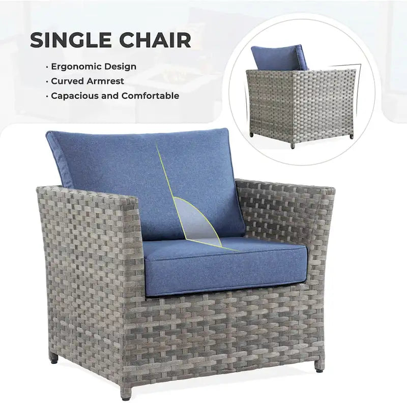 HOOOWOOO 7-piece PE Wicker Outdoor Furniture Sectional Set with Swivel Rocking Chair