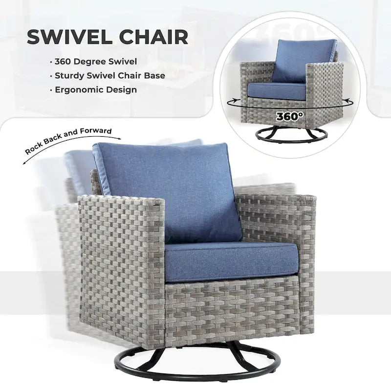 HOOOWOOO 7-piece PE Wicker Outdoor Furniture Sectional Set with Swivel Rocking Chair