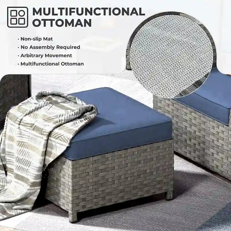 HOOOWOOO 7-piece PE Wicker Outdoor Furniture Sectional Set with Swivel Rocking Chair