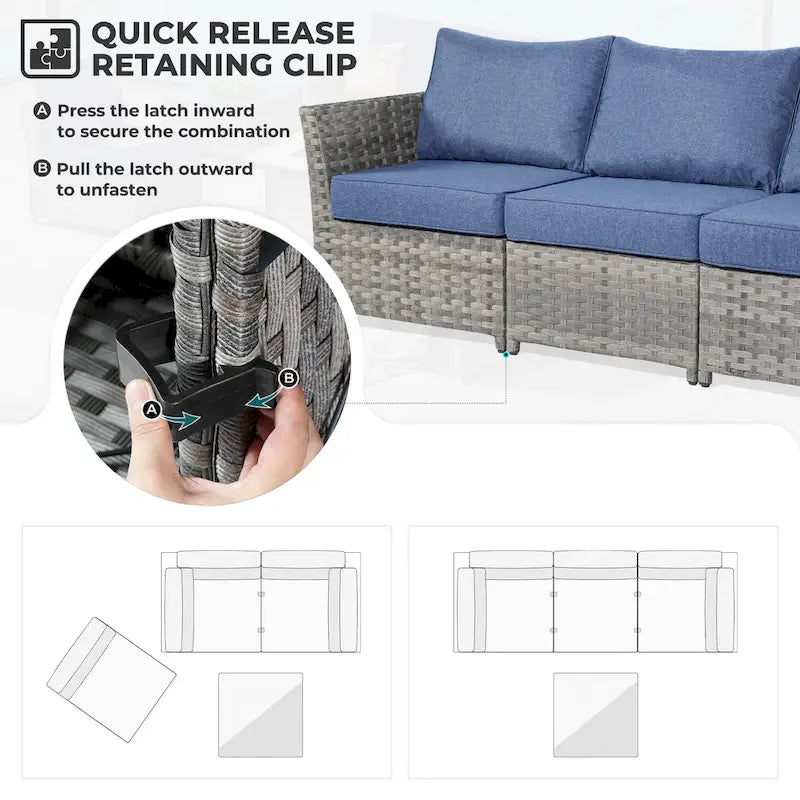 HOOOWOOO 7-piece PE Wicker Outdoor Furniture Sectional Set with Swivel Rocking Chair