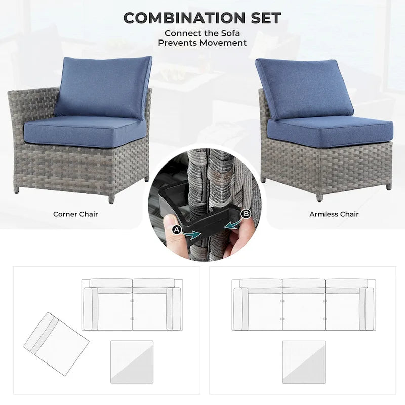 HOOOWOOO 7-piece PE Wicker Outdoor Furniture Sectional Set with Swivel Rocking Chair