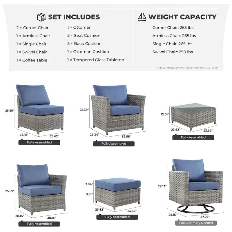 HOOOWOOO 7-piece PE Wicker Outdoor Furniture Sectional Set with Swivel Rocking Chair