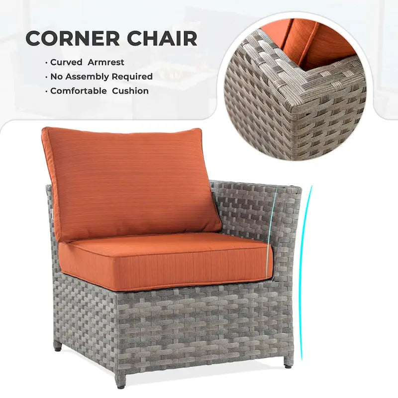 HOOOWOOO 7-piece PE Wicker Outdoor Furniture Sectional Set with Swivel Rocking Chair