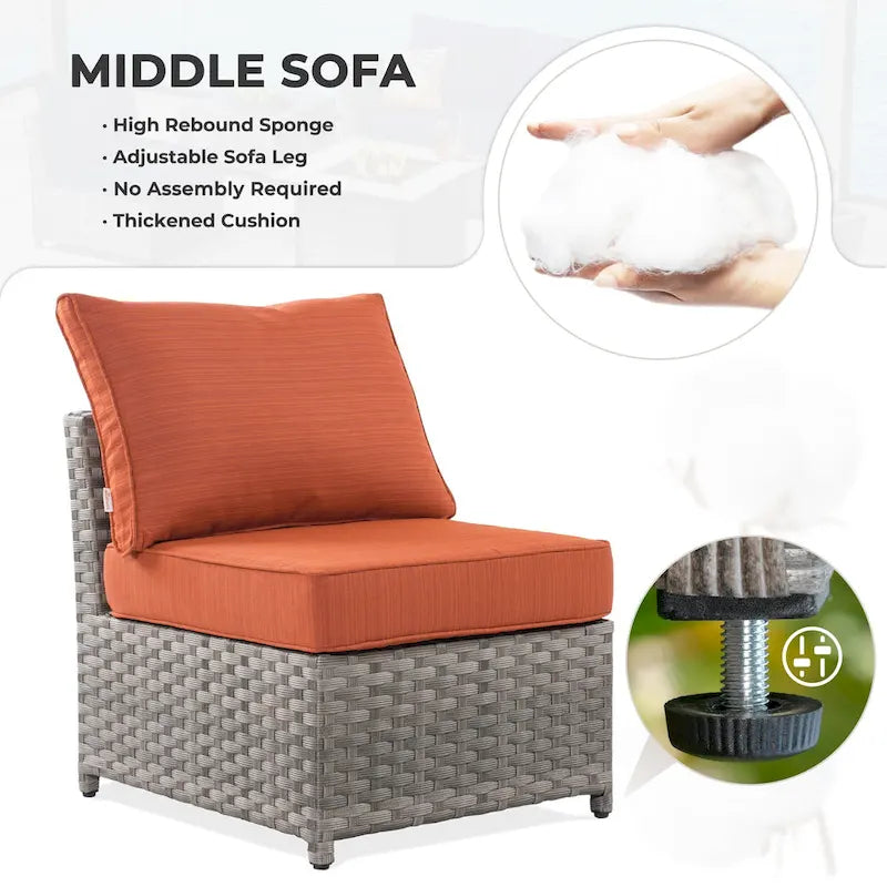 HOOOWOOO 7-piece PE Wicker Outdoor Furniture Sectional Set with Swivel Rocking Chair