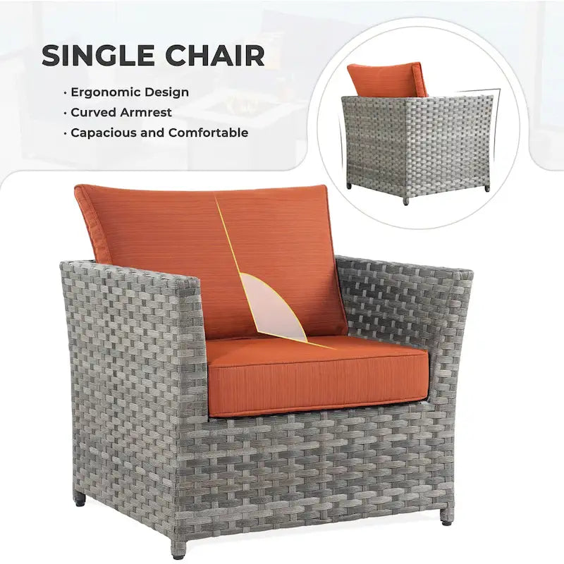 HOOOWOOO 7-piece PE Wicker Outdoor Furniture Sectional Set with Swivel Rocking Chair