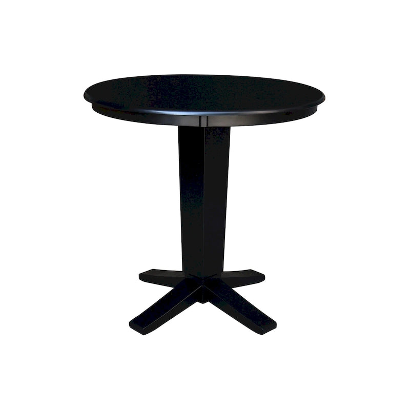 Round Solid Parawood Counter Height Pedestal Dining Table – Black / White / Distressed Oak / Unfinished / Hickory
