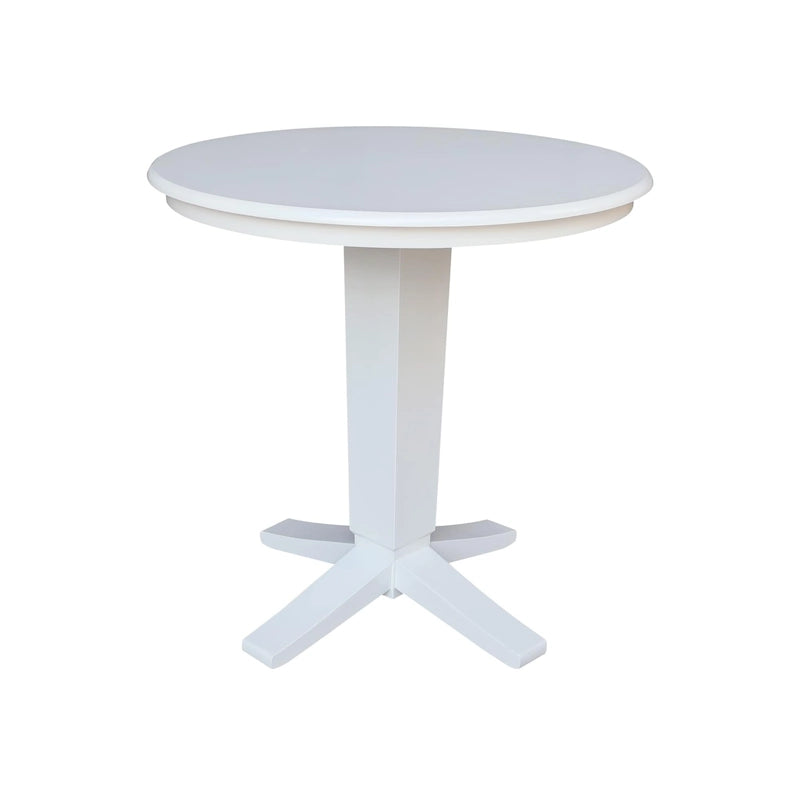 Round Solid Parawood Counter Height Pedestal Dining Table – Black / White / Distressed Oak / Unfinished / Hickory