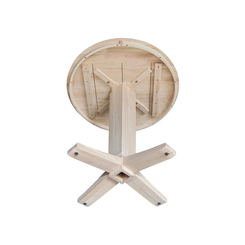 Round Solid Parawood Counter Height Pedestal Dining Table – Black / White / Distressed Oak / Unfinished / Hickory