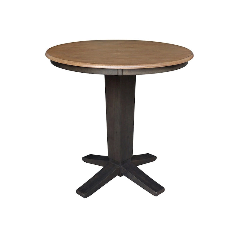 Round Solid Parawood Counter Height Pedestal Dining Table – Black / White / Distressed Oak / Unfinished / Hickory