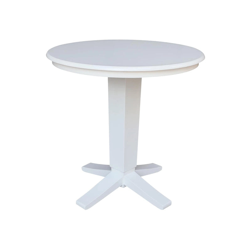 Round Solid Parawood Counter Height Pedestal Dining Table – Black / White / Distressed Oak / Unfinished / Hickory