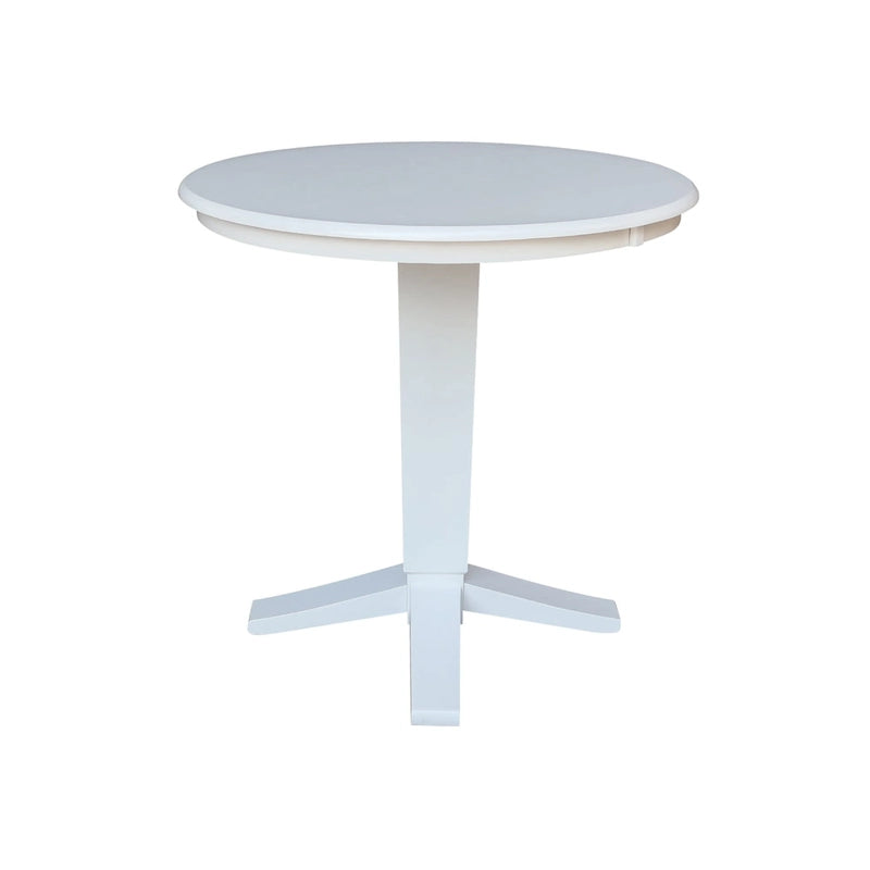 Round Solid Parawood Counter Height Pedestal Dining Table – Black / White / Distressed Oak / Unfinished / Hickory