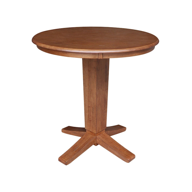 Round Solid Parawood Counter Height Pedestal Dining Table – Black / White / Distressed Oak / Unfinished / Hickory