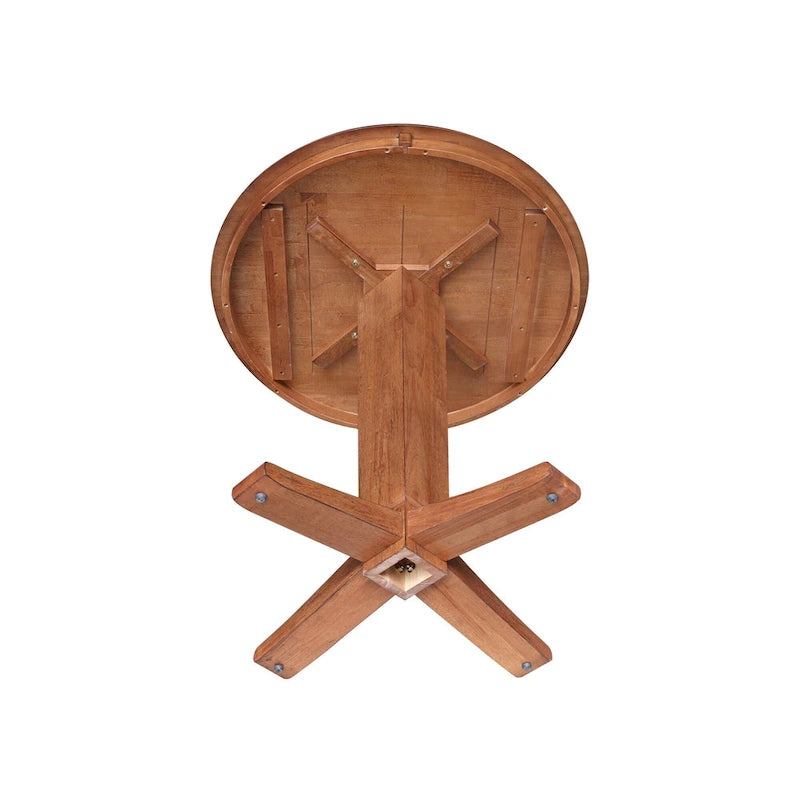 Round Solid Parawood Counter Height Pedestal Dining Table – Black / White / Distressed Oak / Unfinished / Hickory