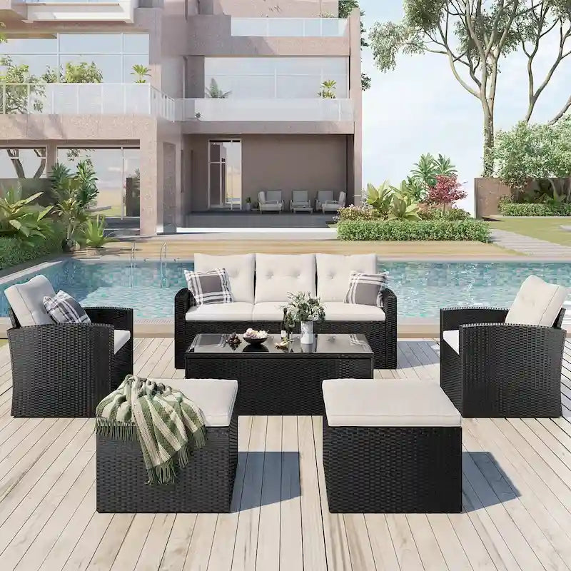 6 piece All-Weather Wicker rattan Patio Outdoor Sectional Set