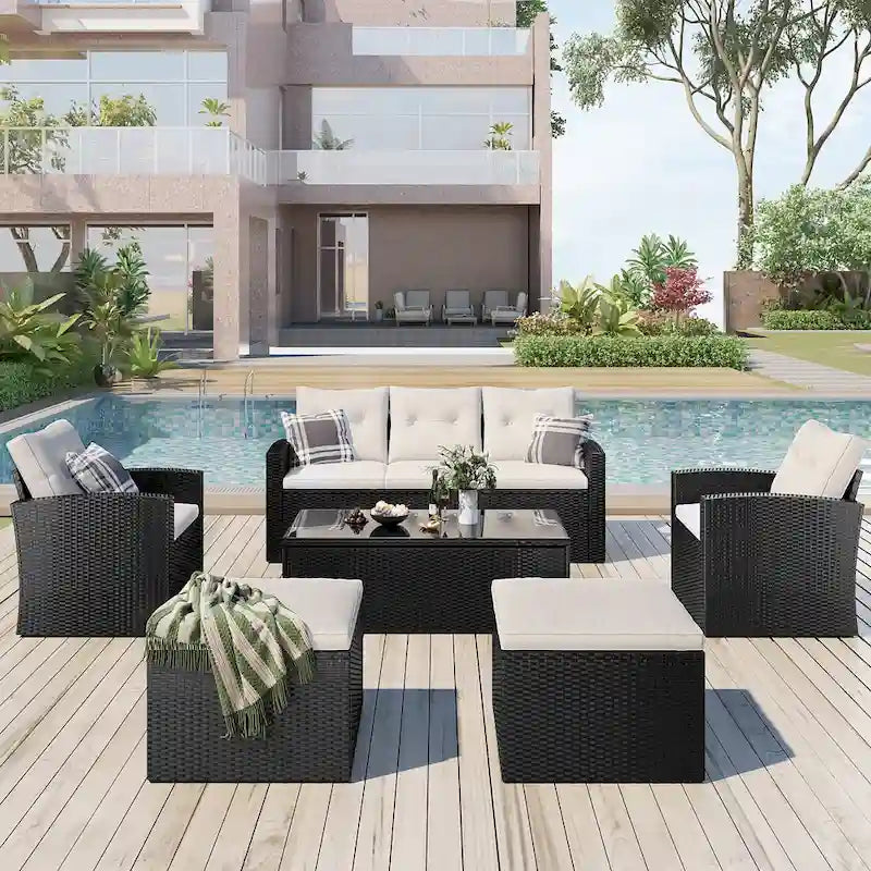 6 piece All-Weather Wicker rattan Patio Outdoor Sectional Set