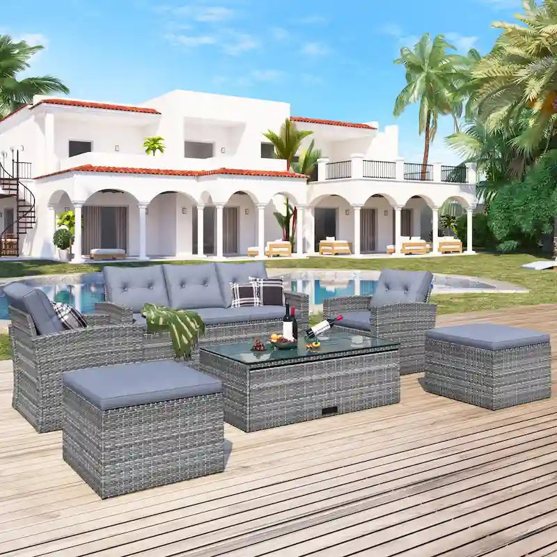 6 piece All-Weather Wicker rattan Patio Outdoor Sectional Set