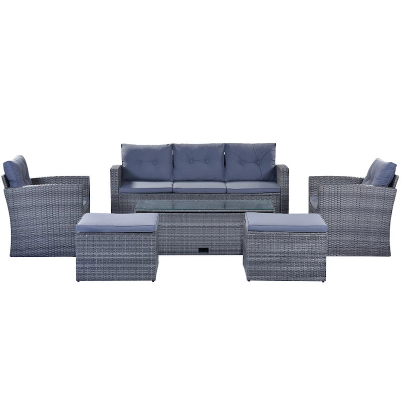 6 piece All-Weather Wicker rattan Patio Outdoor Sectional Set