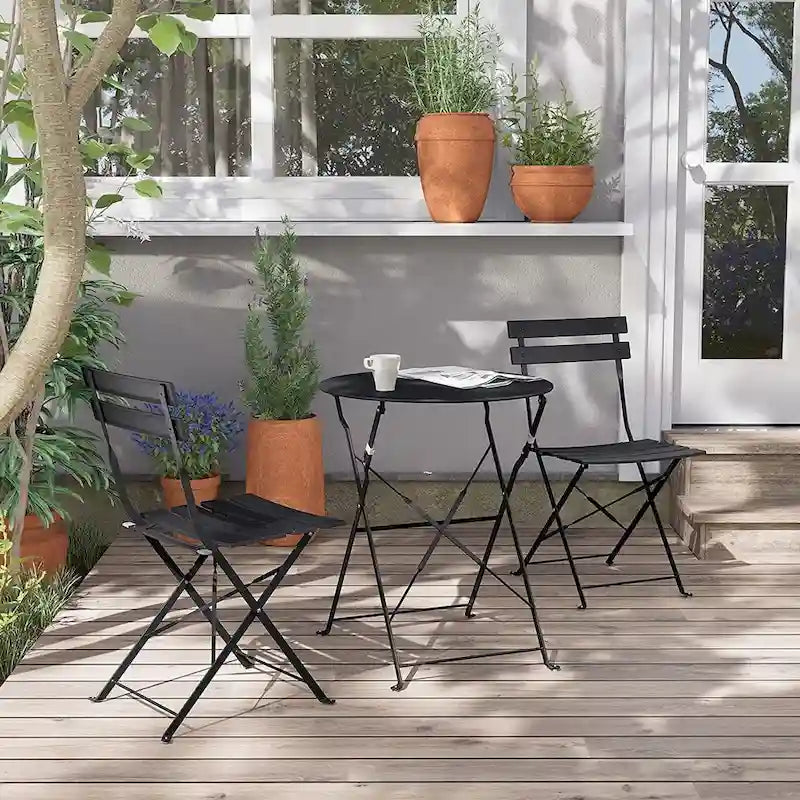 3-Piece Bistro Set Folding Outdoor Furniture Sets with Premium Steel Frame Portable Design for Bistro & Balcony