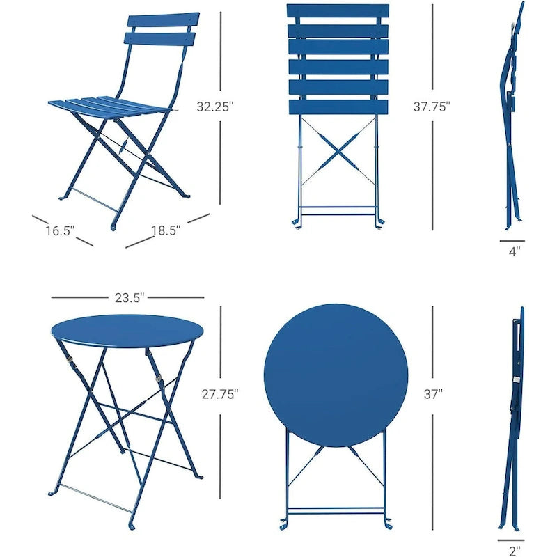 3-Piece Bistro Set Folding Outdoor Furniture Sets with Premium Steel Frame Portable Design for Bistro & Balcony