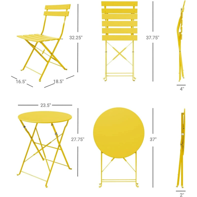 3-Piece Bistro Set Folding Outdoor Furniture Sets with Premium Steel Frame Portable Design for Bistro & Balcony