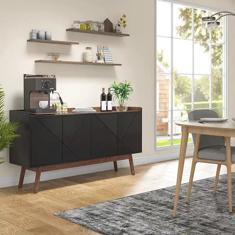 Buffet Cabinet with Doors and Adjustable Shelves – White / Black / Brown