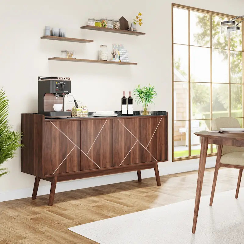 Buffet Cabinet with Doors and Adjustable Shelves – White / Black / Brown