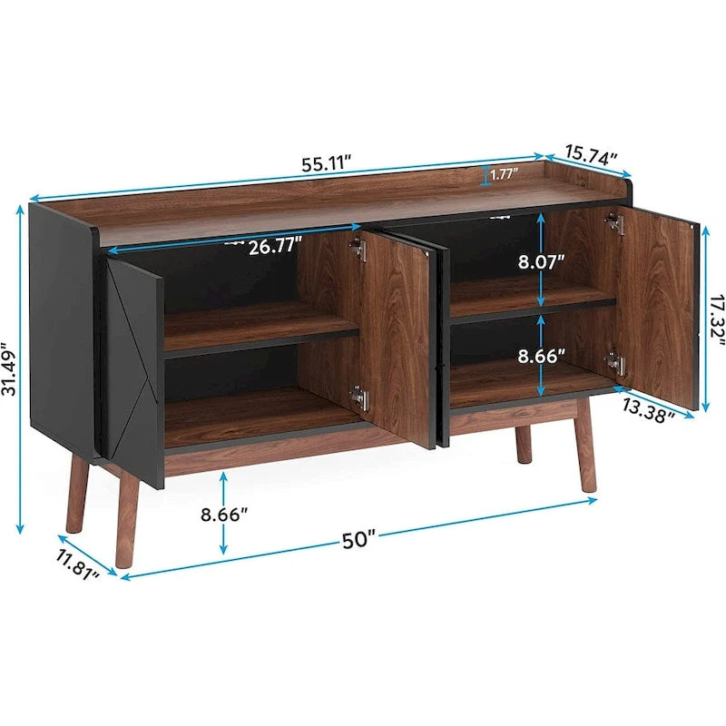Buffet Cabinet with Doors and Adjustable Shelves – White / Black / Brown