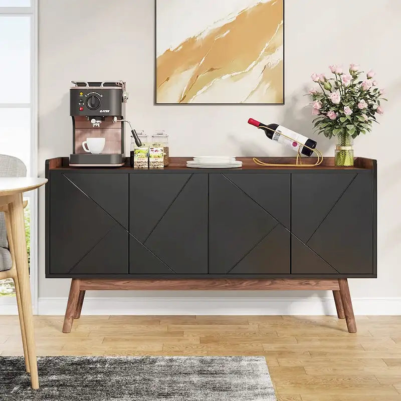 Buffet Cabinet with Doors and Adjustable Shelves – White / Black / Brown