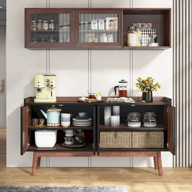 Buffet Cabinet with Doors and Adjustable Shelves – White / Black / Brown