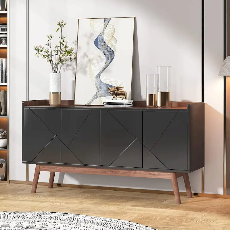 Buffet Cabinet with Doors and Adjustable Shelves – White / Black / Brown