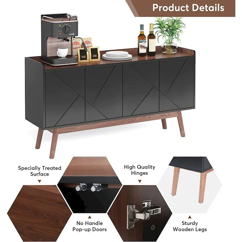 Buffet Cabinet with Doors and Adjustable Shelves – White / Black / Brown
