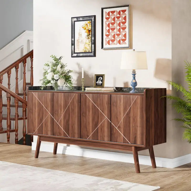 Buffet Cabinet with Doors and Adjustable Shelves – White / Black / Brown
